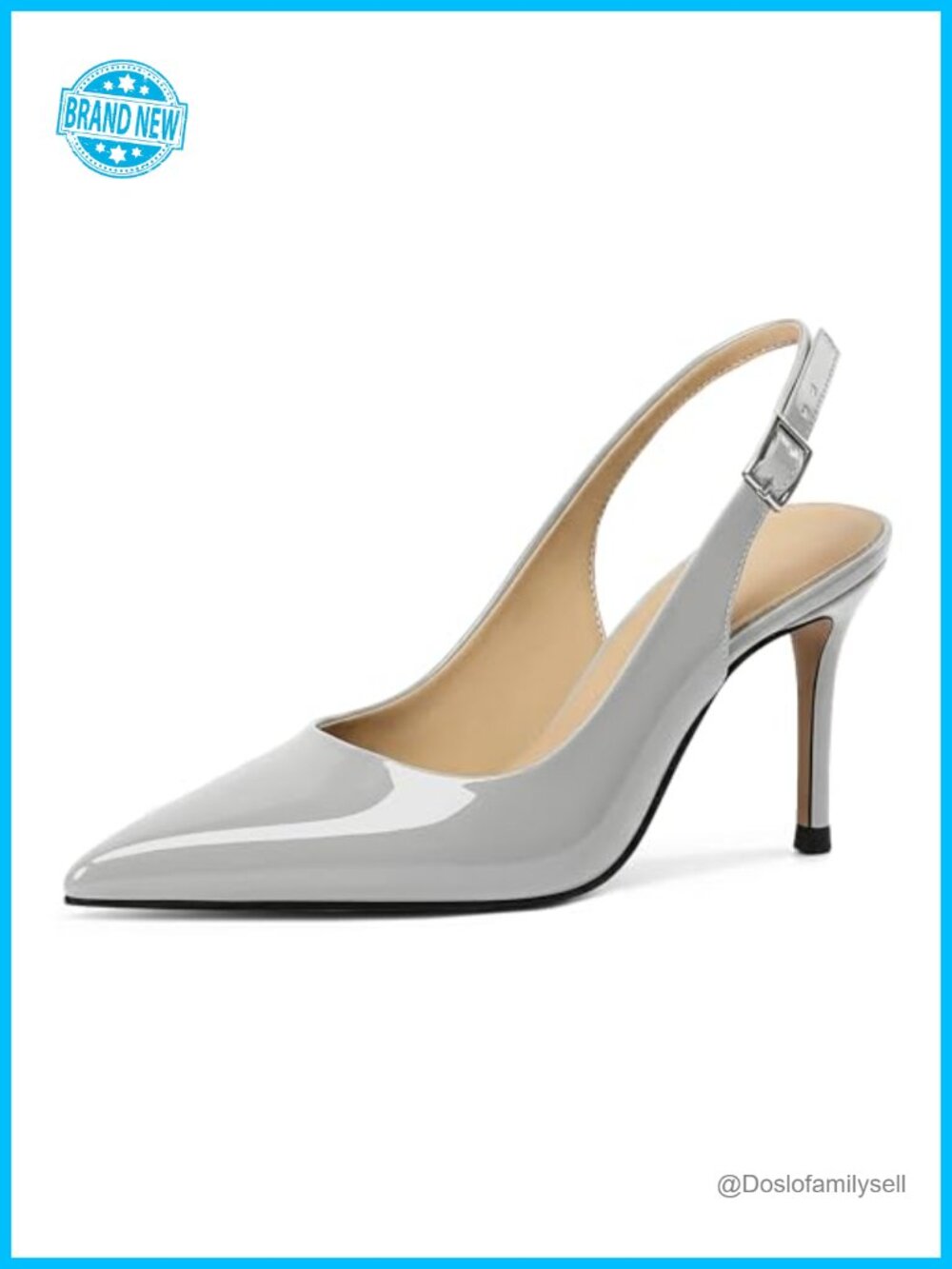 Pointed Toe Slingback Stiletto Heels 3.5 Inch Buckle Strap Prom Dress Pumps